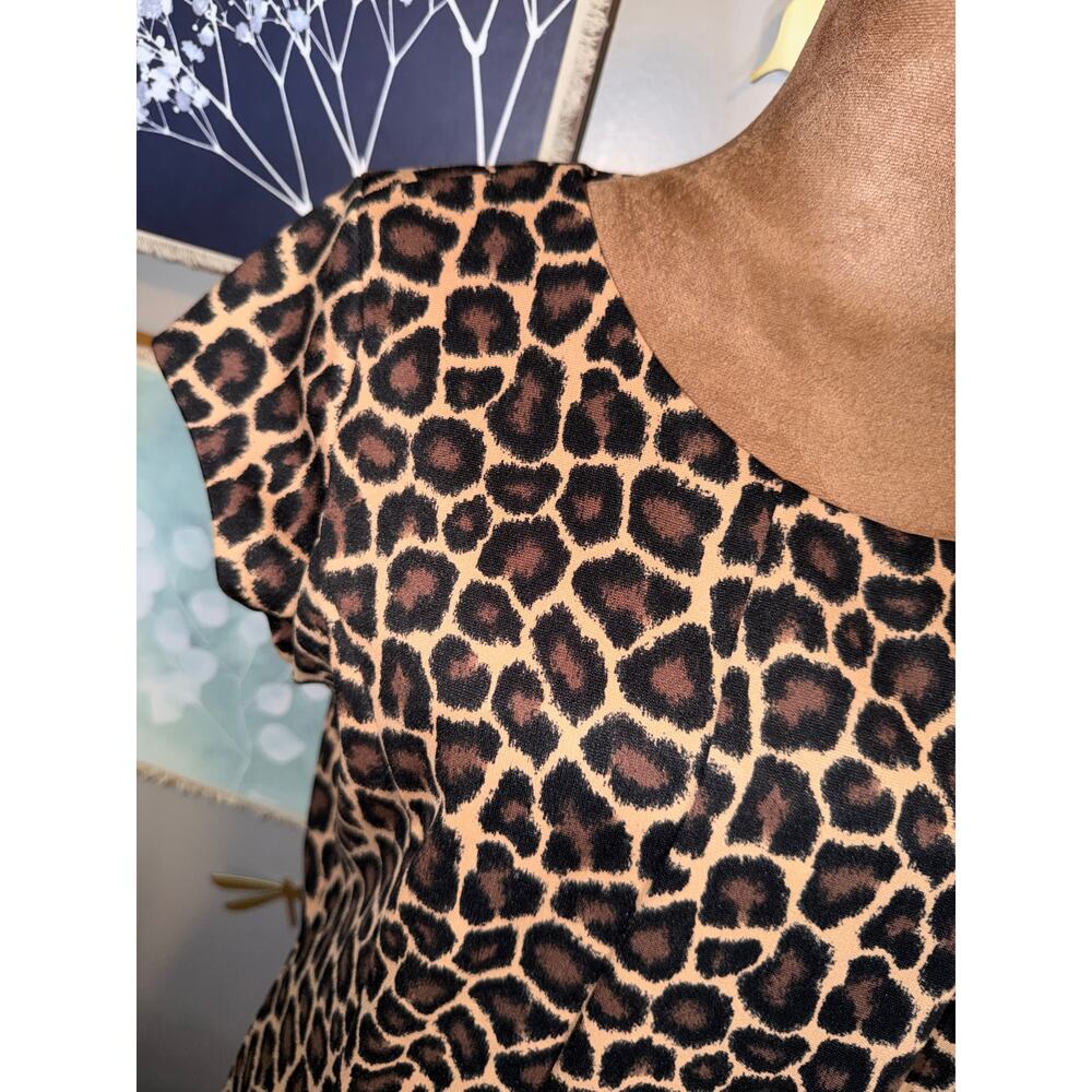 Michael Kors Leopard Print Cap Sleeve Shift Dress Size 14 EUC - Picture 4 of 12
